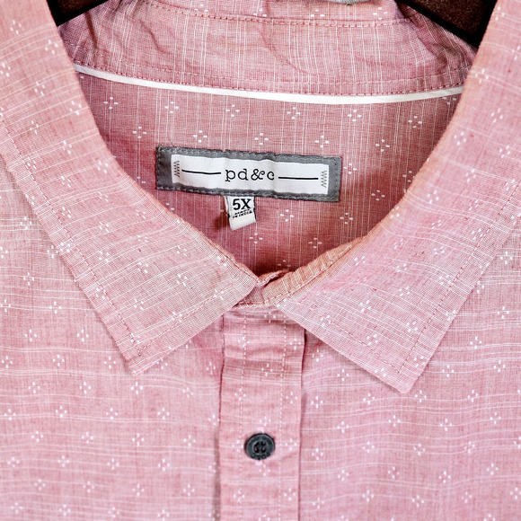 PD&C Men's Long Sleeve Shirt Pink Size Big/Tall 5X Cotton Blend ButtonUp Pockets - Picture 2 of 6